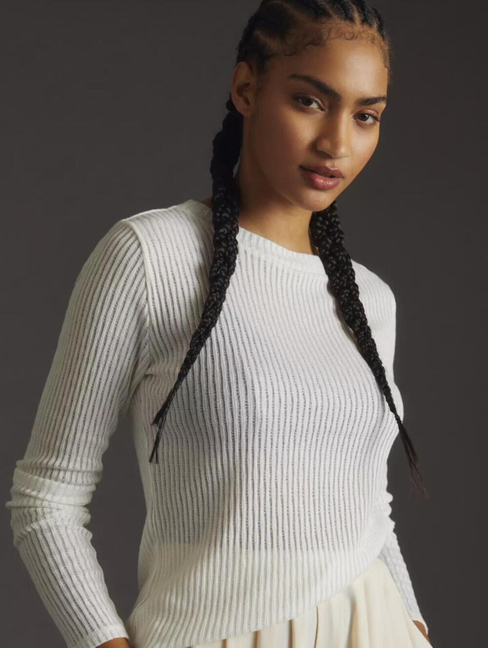 Pilcro from Anthropologie Cream Sheer Lightweight Layering Top - Size - Large